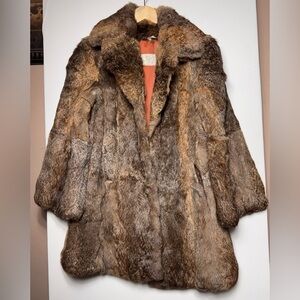 Vintage Rabbit Fur Coat Women M Brown Hong Hong Short 60s 70s Glam Mid Century